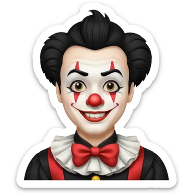 man with black hair black and white clown makeup black clothes sticker