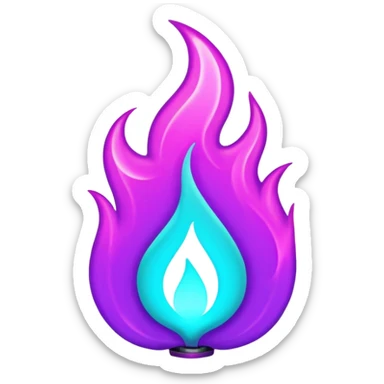 futuristic glowing neon flame, purple and cyan energy glow, dark background sticker
