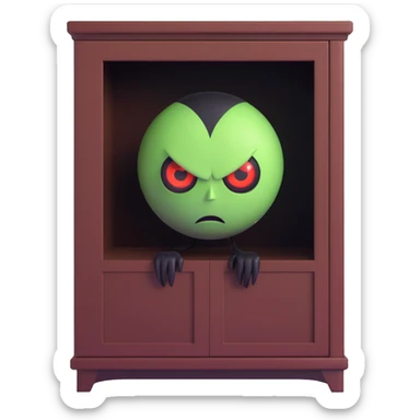 sinister eyes shining from the darkness of a wardrobe, hinting at a hidden boogeyman sticker