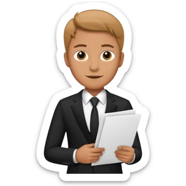 a man in a formal suit walks with papers in his hands sticker