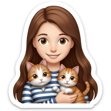 smiling girl with long hair holding a cat with silver stripes sticker