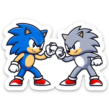 Sonic the Hedgehog and Silver the Hedgehog fist bumping sticker
