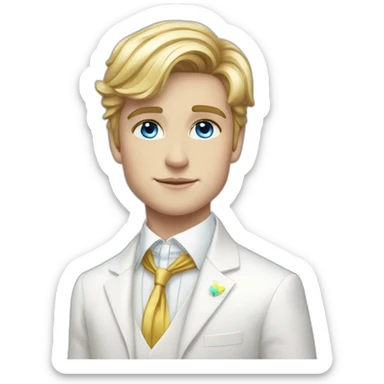 Posh-boy-with-white-suit-and-blue-eyes-and-rainbow-unicorn sticker