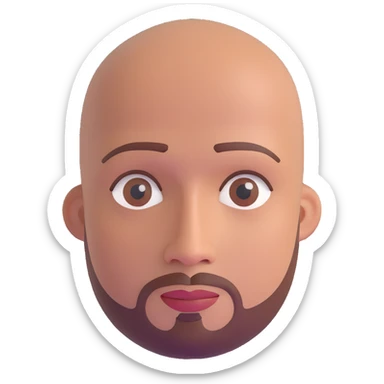 Bald man with smooth oval head, medium-dark reddish skin tone (moreno jambo), indigenous facial features, with sparse thin goatee beard only on chin, memoji style sticker