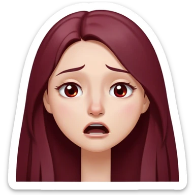 emoji of girl crying hysterically with maroon dark long hair in a middle part with straight nose hazel eyes medium perfect eye brows with  a nose ring silver on the right nostril  sticker
