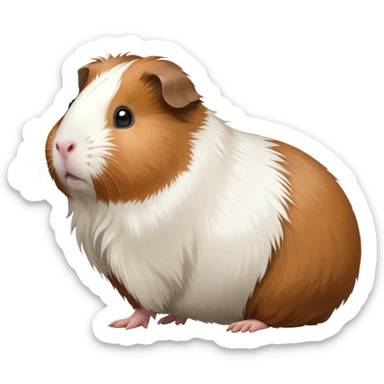 cinematic-[guinea pig]-realistic-full-body-standing-emoji,-tiny-paws-tucked-close,-head-tilted-dramatically,-fluffy-[brown and white]-fur,-simplified-yet-realistic-focused-features,-highly-detailed,-glowing-with-an-almost-sarcastic-glow sticker