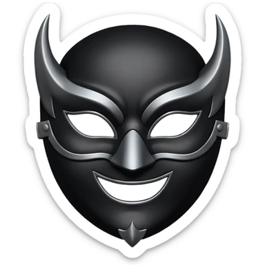 Minimal emoji, gothic mask forged from matte black leather, emotionless expression, smooth heavy surface, subtle metallic texture, deep shadows, no glow, no neon, flat emoji style, centered sticker