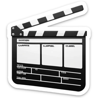 Super minimalist movie clapperboard in black and white, extremely simple geometric shapes, iOS emoji style with absolute minimal details sticker