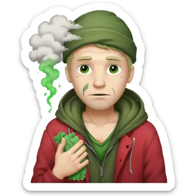 Homeless Caucasian male with green smoke around him and ripped clothes with valentines decor (no balloons) sticker