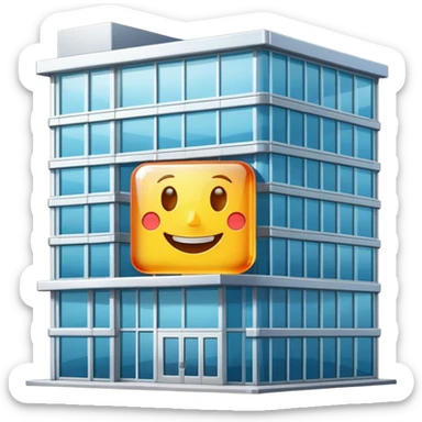 smiling office building with a happy face sticker