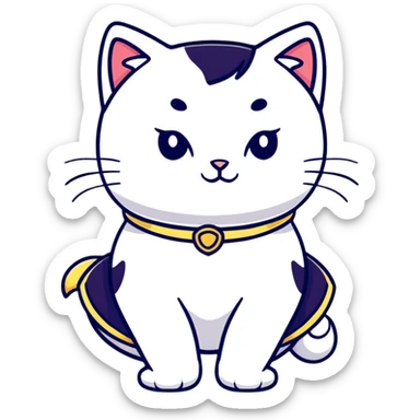 a white cat wearing a fancy costume sticker