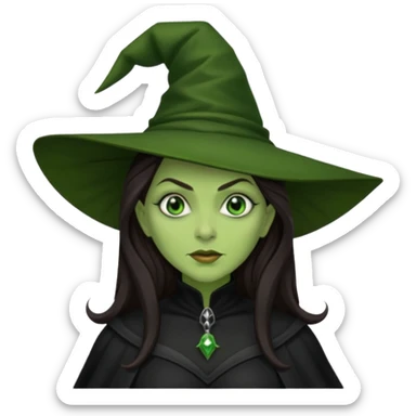 The Wicked Witch from The Land of Oz with green skin, long dark brown hair, black outfit sticker