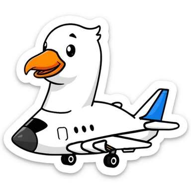 A jet airplane with a goose head on the front of it, replacing the nose cone sticker