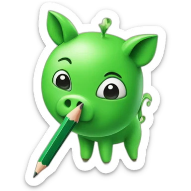 green piggy holding a pencil sticker
