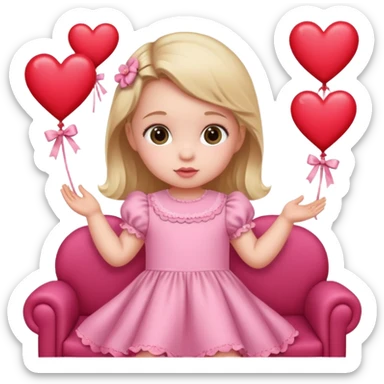baby girl on a paper background with valentines day decor sticker