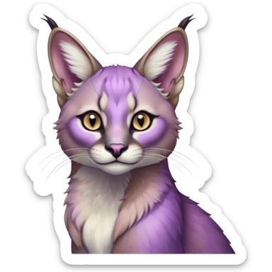 Colorful dark tropical pastel-lilac-lavender-violet iridescent pastel white glorious divine exotic cute cool beautiful shiny beautiful fantasy-caracal-civet-genet-sergal-vernid-Gryphon-Cacomistle-Trico-oncilla-animal-Fakémon-hybrid-fursona (full body) sticker