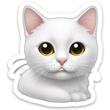 Petite chat blanc avec une tache noir au dessus de l’oeuil gauche et la queue noire sticker