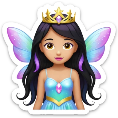 Earthreal sparkly angelic mystical magical shiny pretty Fairy. Caramel skin. Long black hair. White, hot pink and light blue and lavender and light green and light yellow  sticker