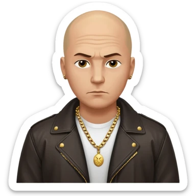 Bald Russian 1990s gangster emoji, leather jacket, , serious face sticker