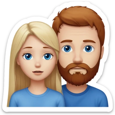 Beautiful, long-straight, pale-blonde-hair blue eyed girl facing a reddish brownish hair and scruffy beard, blue eyed, white male, making out sticker