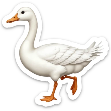 Make me an emoji of a goose that is running towards something. Also make it white. Make it have a long neck like geese do. sticker