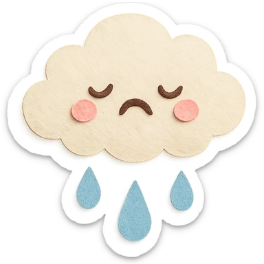kawaii fluffy white cloud, crying gentle blue raindrops, soft pastel colors, no limbs, full body, paper craft style sticker