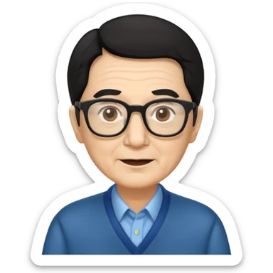 Un locutor de radio,edad avanzada,  pelo negro, con gafas, sticker