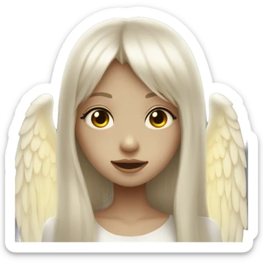 a ghost girl kinda look alike an angel with long dark blond hair and side bangs, her eyes are gold sticker