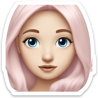 beautiful soft pink girl with fair skin, blue eyes with eyeliner, medium length pale pink hair sticker