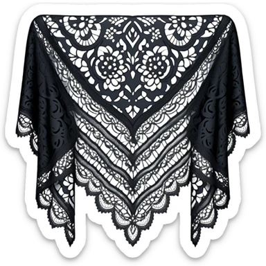 A black lace shawl with an elegant and delicate design sticker