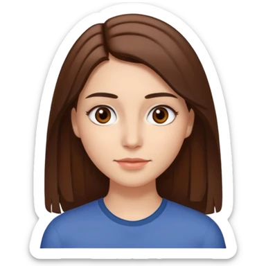 woman with straight brown hair down to her chest middle part brown eyes and eyebrows and slight smile sticker