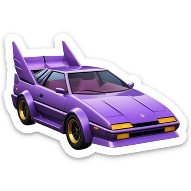  the animated series Batgirl’s aerodynamic opulent dark  futuristic concept loosely based on Toyota 1986 AE86 (flat long straight faceted mechanical body) winged stealthy street hot rod  sticker
