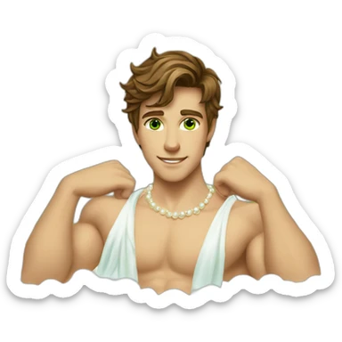 Posh-muscle-boy-brown-hair-green-eyes-pearl-necklace-in-golden-bathtub sticker