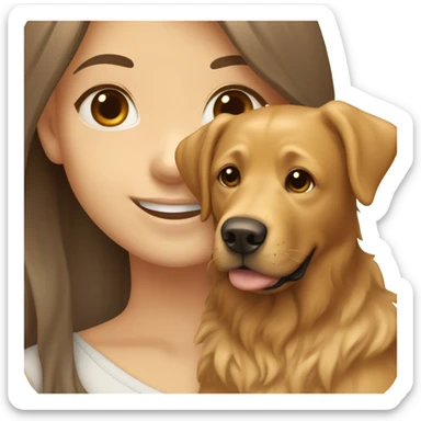 Smiling girl with long brown hair and a shaggy golden Labrador dog with brown eyes sticker