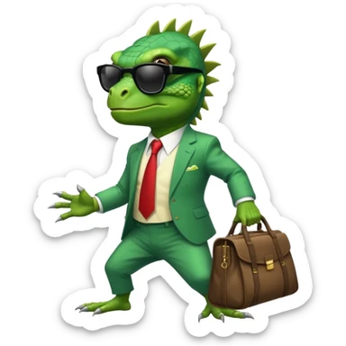capitalist iguana banker godfather with black sunglasses breakdance with bag sticker