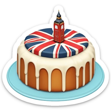 A delicious pound cake with London-inspired decorations sticker