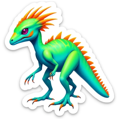Tropical futuristic lush cool edgy neon Fionbri-Vernid-Elgyem-creature (full body) sticker