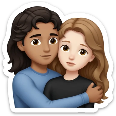 girl with long light brown hair and pale skin hugging a boy with short black wavy hair and tanned skin sticker