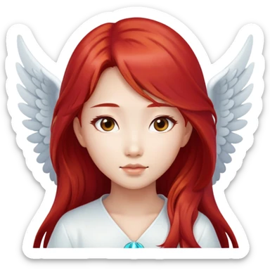 Asian angel girl with long red hair and oval face sticker