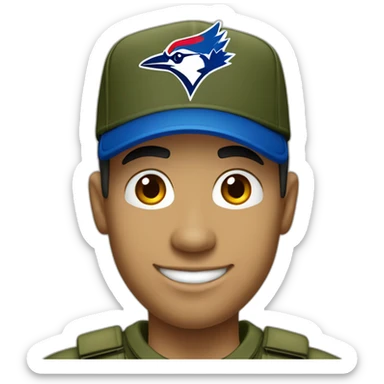 light skin guy in a army green shirt and royal blue toronto blue jays hat giving thumbs up sticker