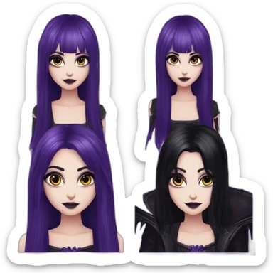 Elissabat -with bangs -long-hair-dark-plumpurple-and-black-vampire-goth-makeup-pinkeyes-romanticgothcloses- sticker