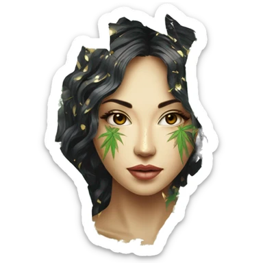  Hemp 420 lady face melting gold drizzle kintsugi palm leaves tropical made of 420 origami newspaper roses hemp leaves lantern fairy lights burning paper and hemp leaves in hair sticker