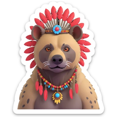 A native strong buff hyena with war bonnet posing  sticker