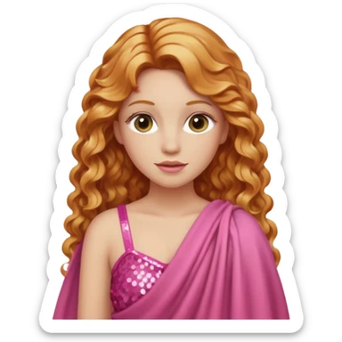 Venus, Goddess of  from Roman Deities with long strawberry blonde wavy hair, pink sequin toga sticker