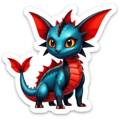 Shiny Red And Black Colorful Litten-Salandit-Vaporeon-Toothless-Fakémon-hybrid-creature (full body)  sticker