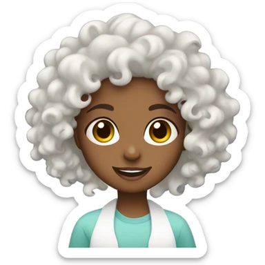 curly haired girl doing skin care sticker