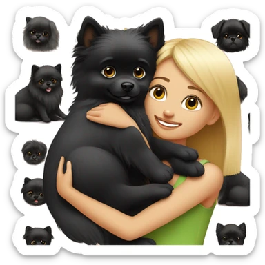 blonde girl petting little black pomeranian  sticker
