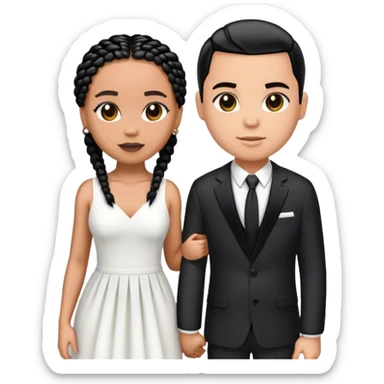 Lightskin girl with black box braids married to big white boy with short black hair sticker
