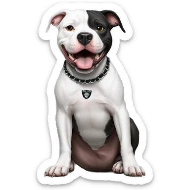 Pit bull wearing Oakland Raiders  sticker