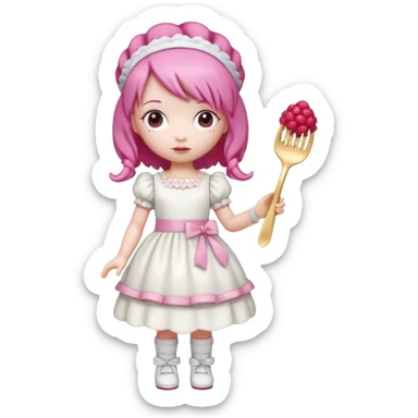 Isolated detaile illustration incredibly raspberry torte doll figurine full body with pink hair and a raspberry hairband sticker